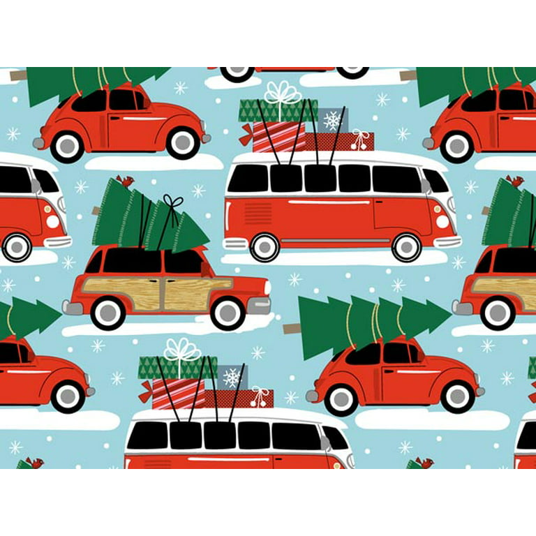 Christmas Reversible Wrapping Paper, Stripes, Polka Dots, Plaids, Reindeer,  Retro Trucks, Trees And Christmas Lettering, 4-Rolls, 120 Total Sq. Ft.