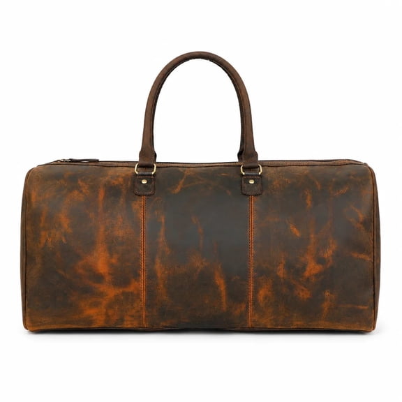 Cinni Men's Brown Full Grain Leather Duffel Bag Large Weekender Travel