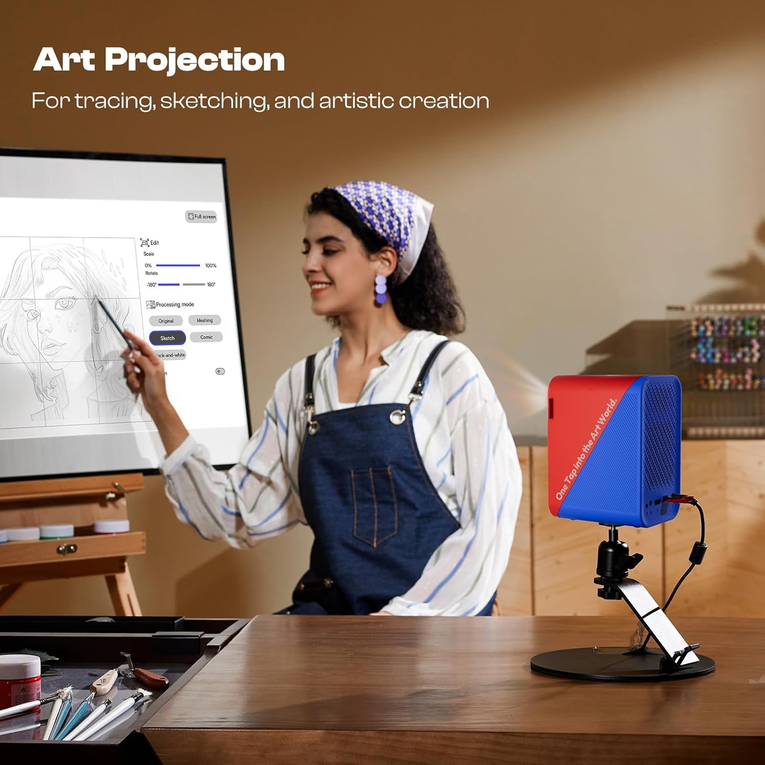 Caydo P1 Art Projector with Exclusive Drawing App for Artists, Portable Auto Focus & Keystone LED Projector for Drawing and Tracing, 4K Support, 100’’ Display, Compatible with iOS/Android