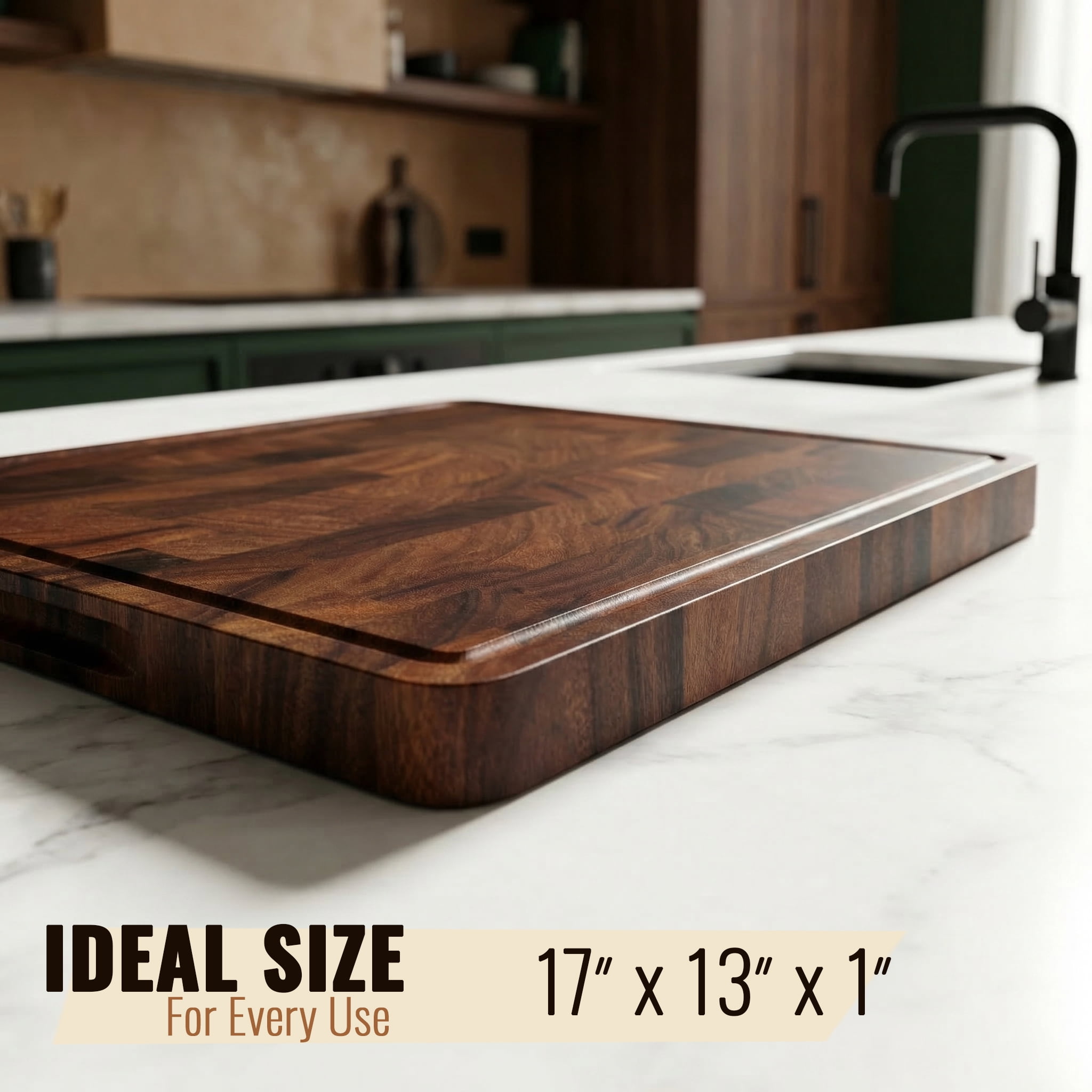 Babilonia Walnut Cutting Board - 17" x 13" x 1" Wood Chopping Board with Juice Groove and Handle (Oil Bottle Included)