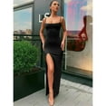 thumbnail image 4 of Women Summer Sexy Bodycon Dress Lady Sexy Spaghetti Strap Sleeve Split Solid Color Sheath Dress Vestidos, 4 of 8