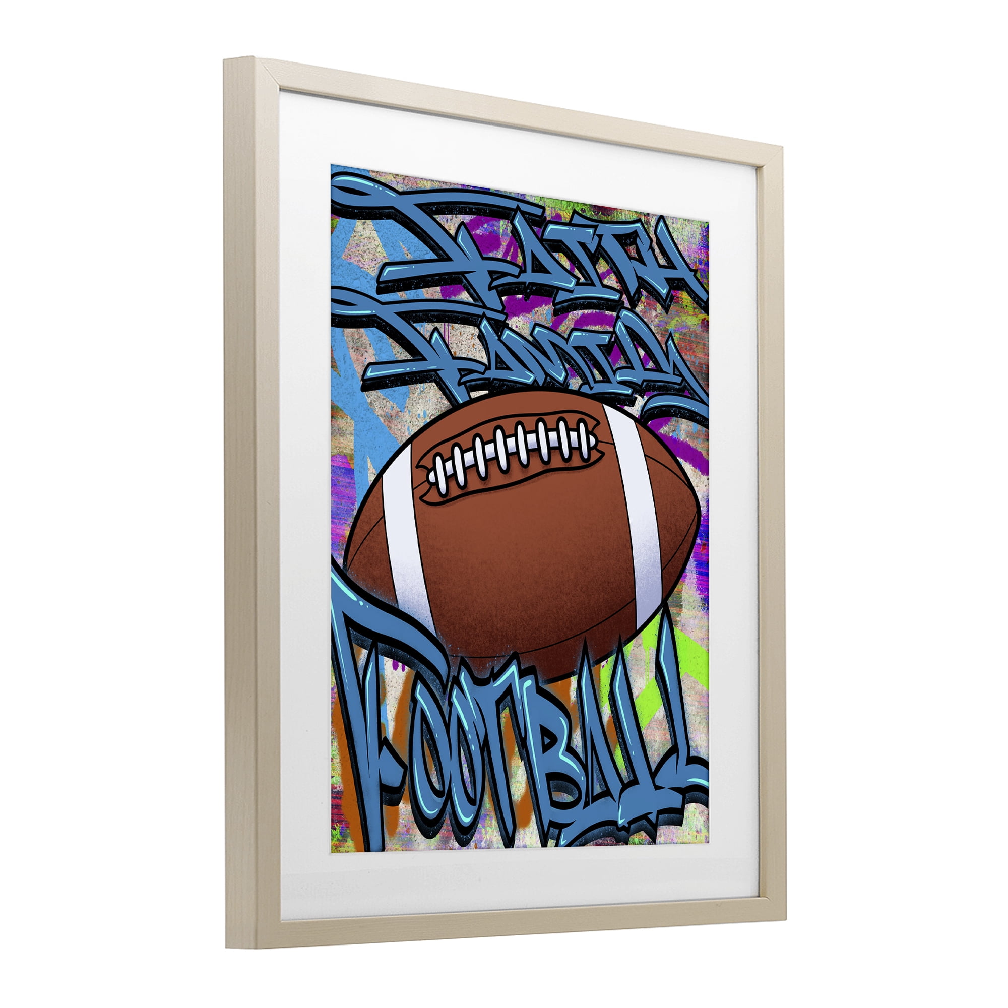 Stupell Industries Faith Family Football Graffiti Birch Framed Print Under Glass, design by Marcus Prime