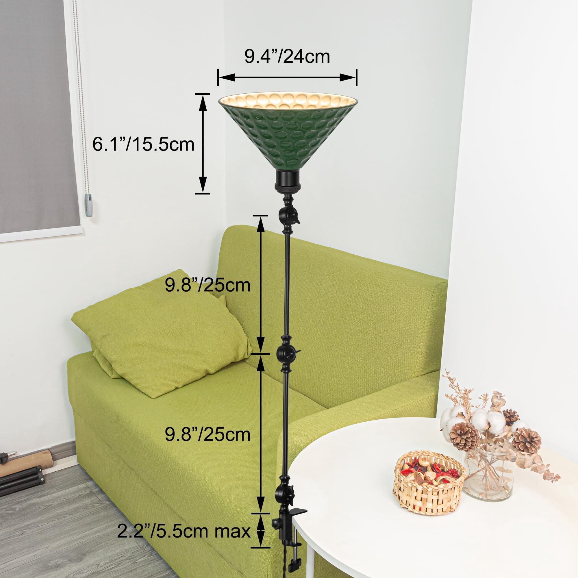 Kiven Dimmable Clip-on Desk Lamp, 1-Light Iron Modern Nightstand Lamp with Flexible Swing Arm, 8.2FT Plug in Cord, Decorative Clamp Lamp for Office Home Bookshelf Bedside,Green