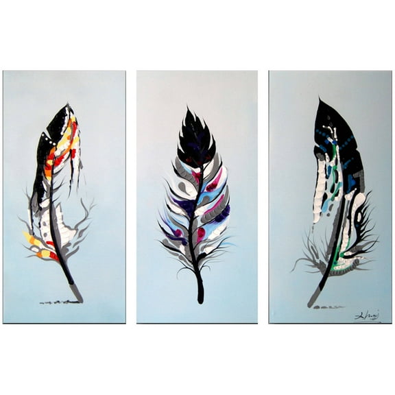 DESIGN ART  "Feathers" 36 x 28-inch 3-panel Bird Canvas Art Print