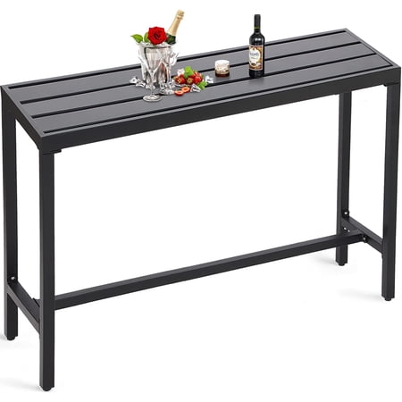 Outdoor Bar Table  Patio Counter Height Bar Table  55  Rectangle Bar Table for Patio  Garden  Yard  Balcony  Poolside (Black  55inch-Length)