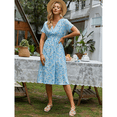 thumbnail image 3 of Robe en Chiffon Robe d'Été 2022 Rétro Jaune Rouge Imprimé Floral Femme Décontractée Col en V Manches Courtes Robe Longue de Plage, 3 of 7