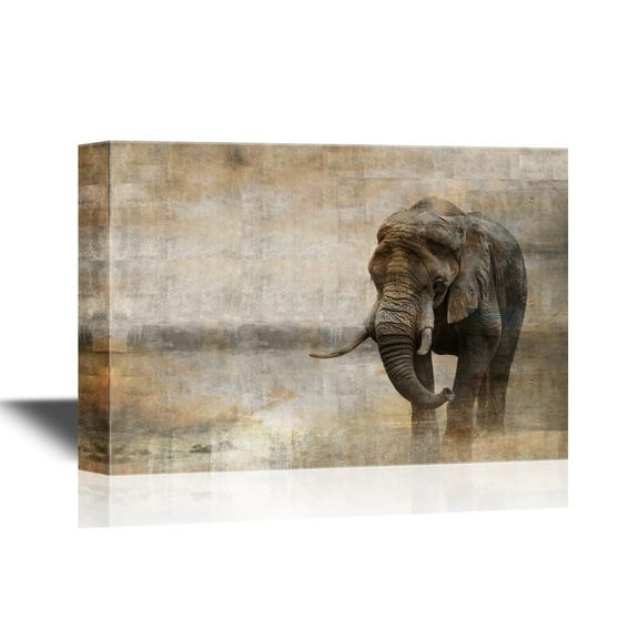wall26 - Wild Animal Canvas Wall Art - African Elephant Male Walking Alone in Desert at Sunset - Gallery Wrap Modern Home Art | Ready to Hang - 12x18 inches