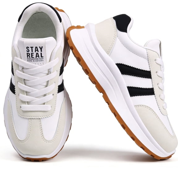 CHICVOMEY Women's Chunky Platform Sneakers - Retro Walking Sneakers with Cushioned Sole - Lightweight Casual Shoes for Daily Travel
