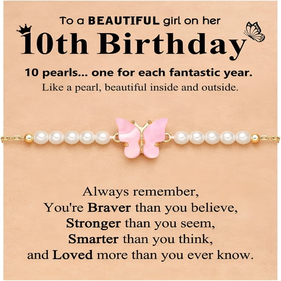 DESIGNICE 2026 New Happy 6/8/10 Year Old Birthday Gifts for Girls, Butterfly Pearl Bracelet for Daughter Niece Granddaughter