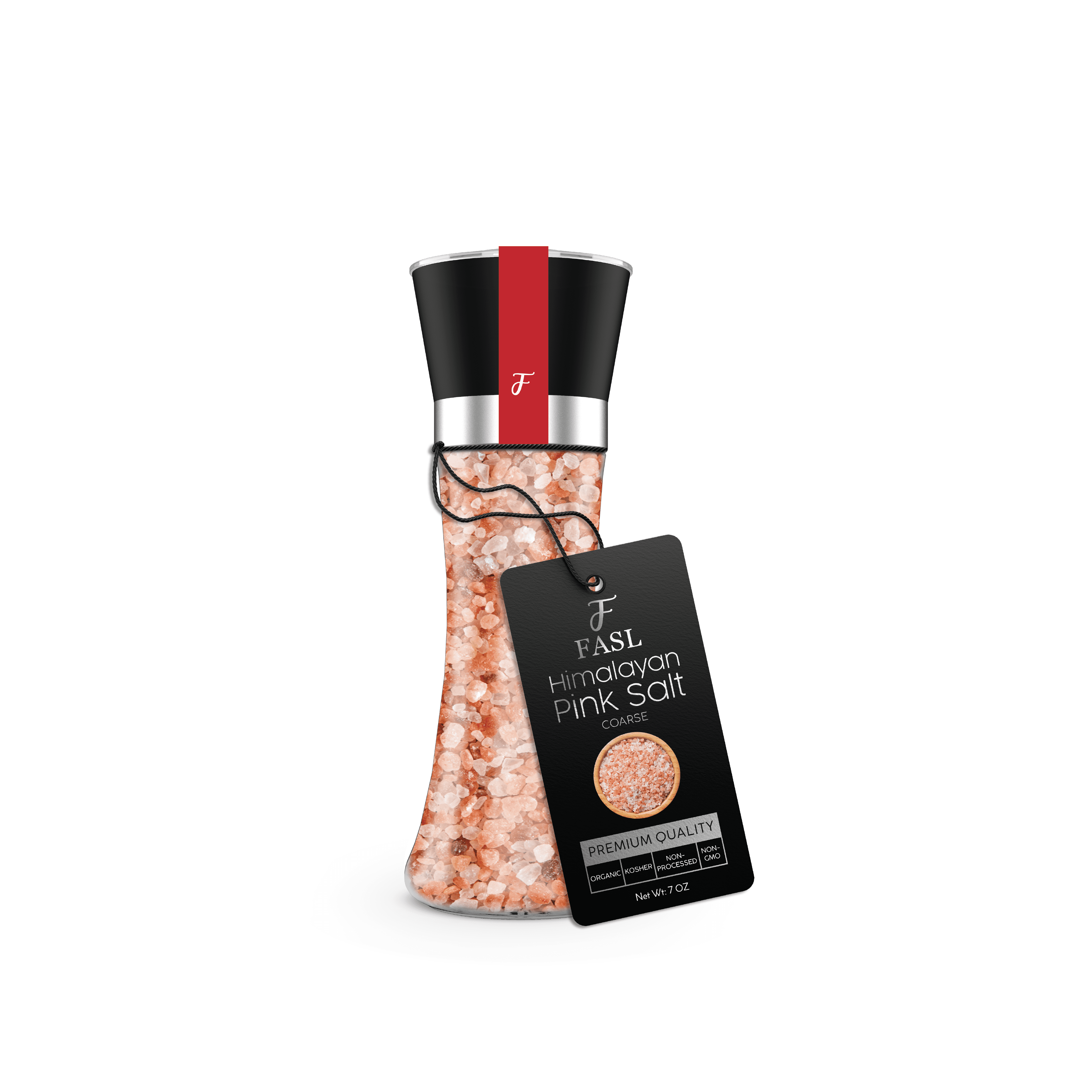 Fasl Organic Pink Himalayan Salt With Reusable Glass Grinder- 7 oz