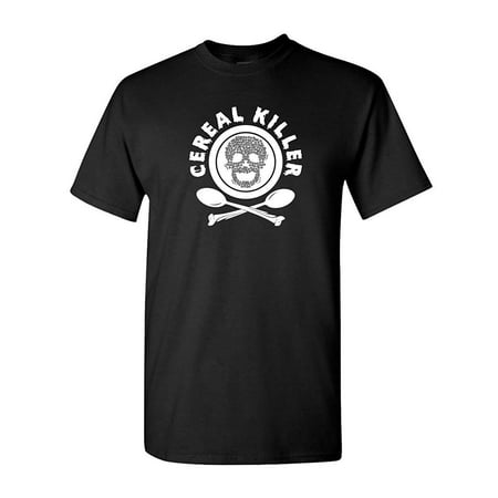 Graphics Food - Thread Science Cereal Killer Skull Serial Halloween Crossbones Costume Scary Food Milk Horror Tee Funny Humor Pun Graphic Adult Mens T-Shirt
