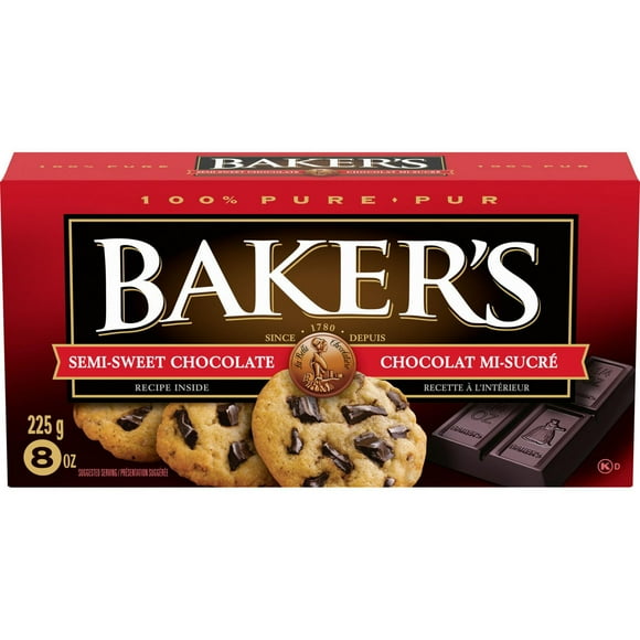 Barre de chocolat mi-sucré 100 % pur Baker’s pour la cuisson 225g