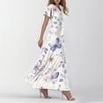 thumbnail image 4 of QIJIE Petite Women Dresses Spring Summer Floral Swing Ruffled Short Sleeve Elegant V Neck Maxi Dress A-Line Casual Sundress Beach Boho Cocktail Party Dresses Light Purple XL, 4 of 5
