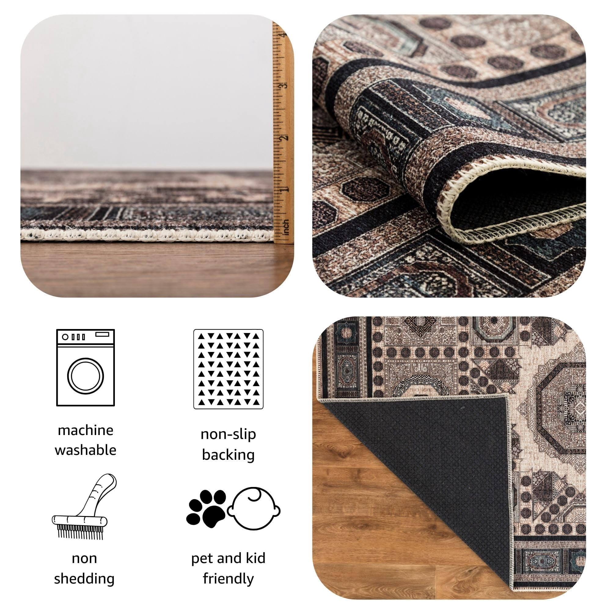 Keen Home Design Machine Washable Area Rugs with Non-slip Backing, Ideal for Hallway, Living Room, Bedroom, Kitchen and Laundry Room, Vintage Moroccan and Low Pile Rug - ( 2'6'' x 7')