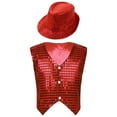 thumbnail image 6 of inhzoy Kids Boys Sequin Dance Vest Button Down Waistcoat and Hat Outfits Red 9-10, 6 of 6