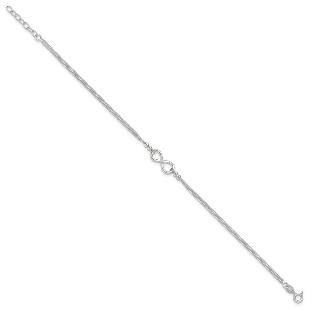 Auriga Fine Jewelry 925 Sterling Silver 2-Strand Beaded Infinity Symbol 9inch Plus 1in ext. Anklet for Women