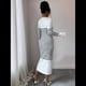thumbnail image 4 of Vestido de Suéter A Rayas con Cuello en V para Mujer, Larga, Ajustado, Midi. M, 4 of 7