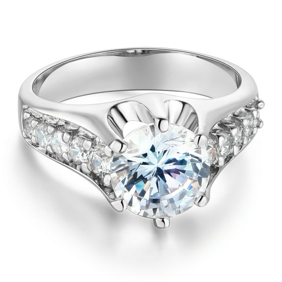 Wellingsale Ladies Solid 14k White Gold Polished CZ Cubic Zirconia Round Cut Engagement Ring with Side Stones - Size 4.5