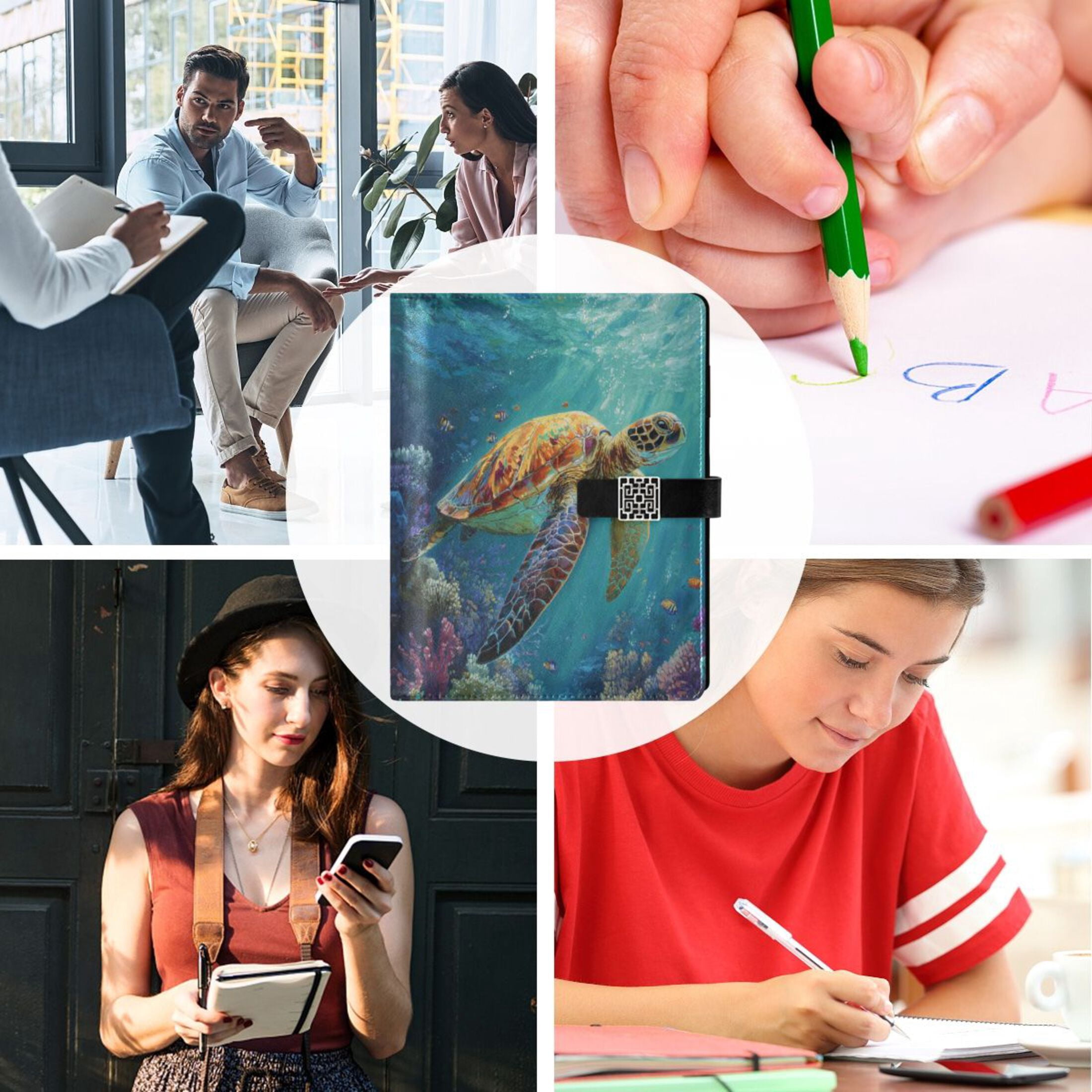 Leather Planner Leather Notebook Notebook Journal Binder Design Pen Pocket Design Convenient for Storage Beautiful Sea Turtle