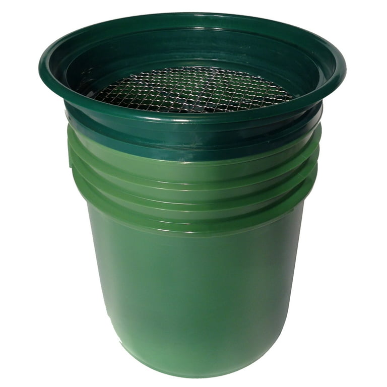 Sluice Fox Gold classifier for five gallon bucket plus bonus gold pan;  stackable sifting pan sieve; gold sluice box mesh strainer; shark tooth  sifter (Green color, 1/30 inch mesh, 900 holes per