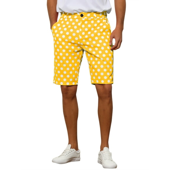 INSPIRE CHIC Men's Shorts Polka Dots Flat Front Summer Chino Golf Shorts 30 Yellow