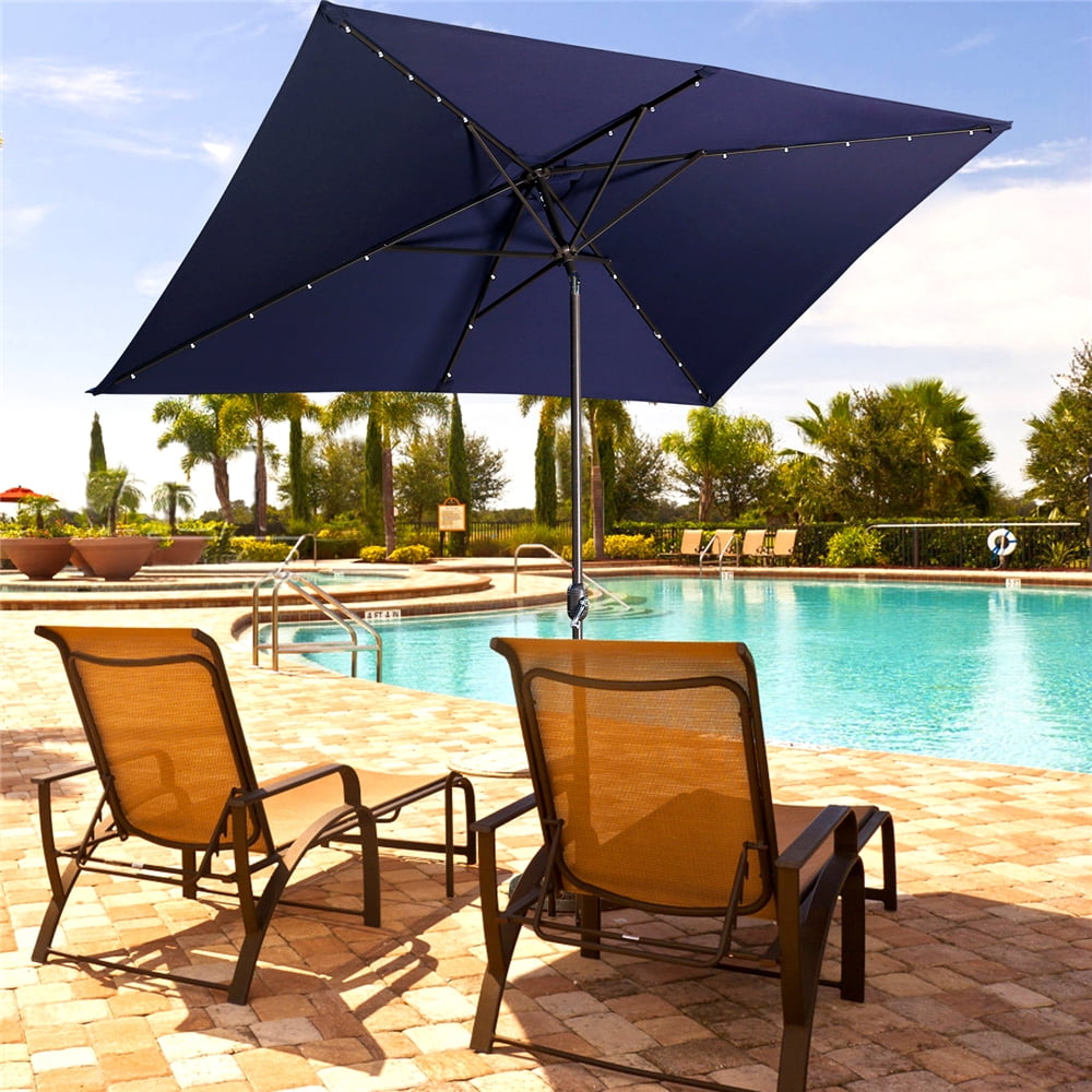 Solar LED Outdoor Umbrella,10x6.5 Feet Rectangular Patio Umbrella with