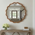 thumbnail image 4 of Solid Wood Frame Mirror with Wavy Round Design, Natural Wood Grain and Tempered Glass, Decorative Wall Mirror for Living Room, Bedroom and Bathroom, 30 Inch Diameter, 4 of 11