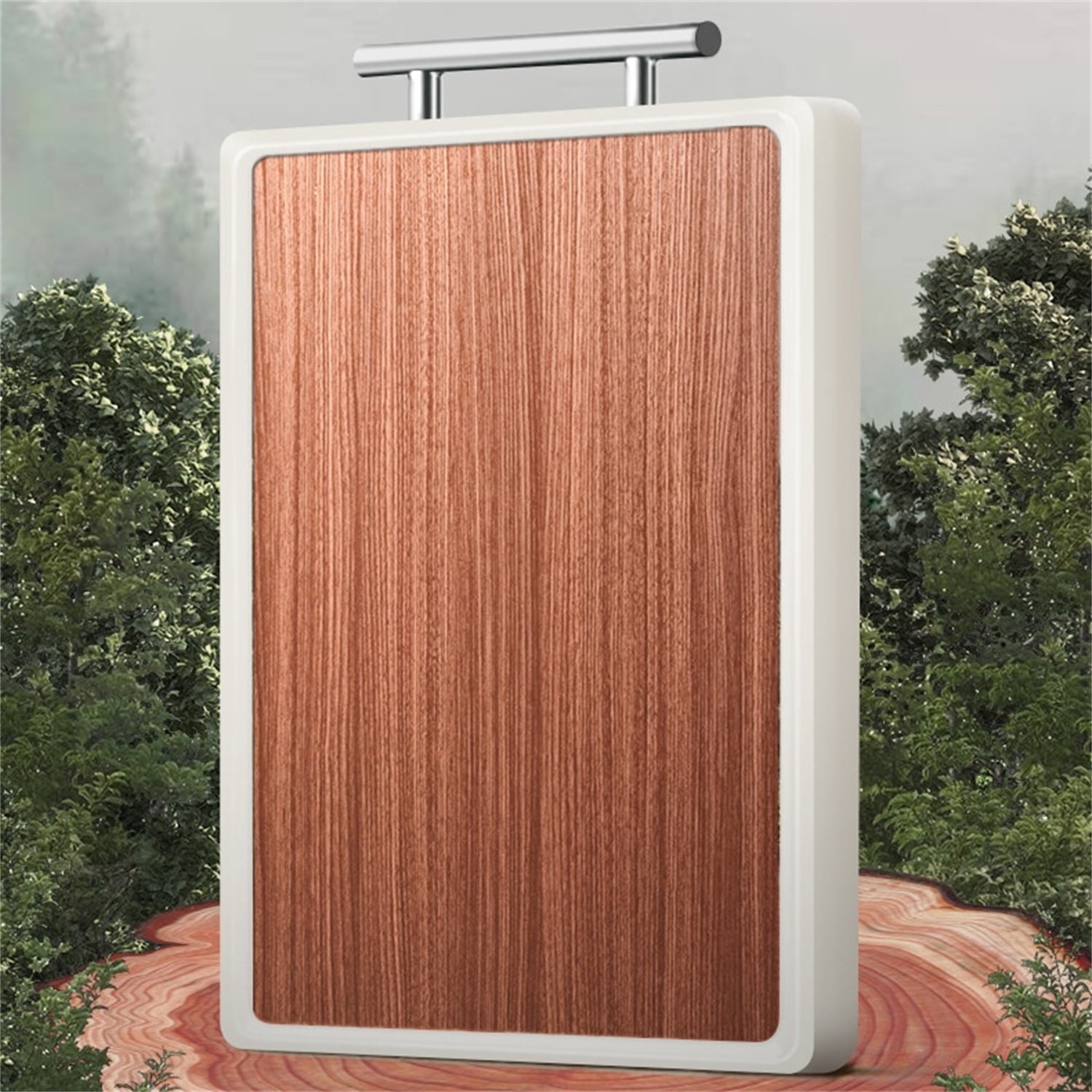 Dingrich Double-Sided Cutting Board for Kitchen, 15x10inch Chopping Board with Non-Slip Suspension Handle, Ebony Wood and Stainless Steel Sides for Cutting Diverse Ingredients, 1 Pack