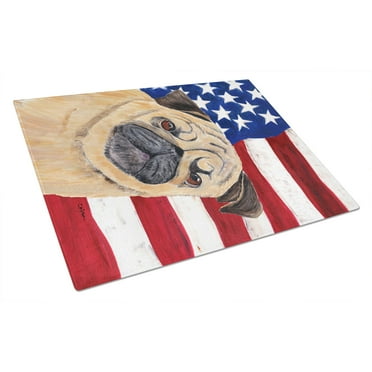 Caroline's Treasures Flag with Pug Glass Cutting Board Large