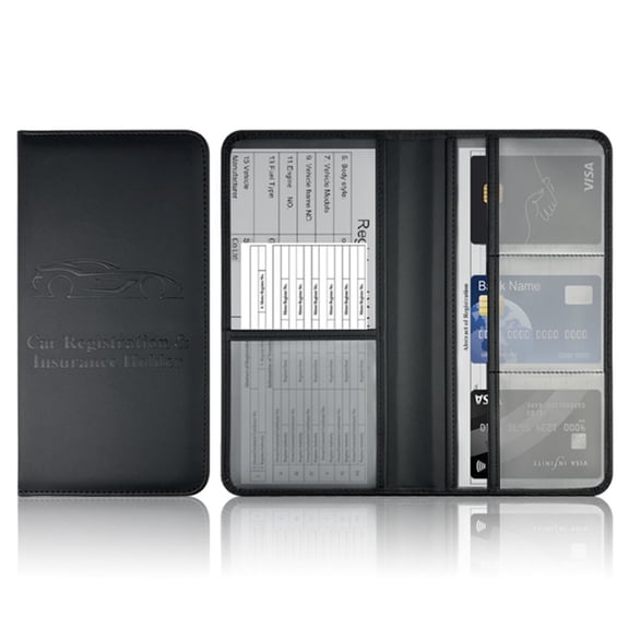 Hunlyman Car Registration & Insurance Card Holder, PU Leather Vehicle Document Case, Vehicle Paper Organiser Holder