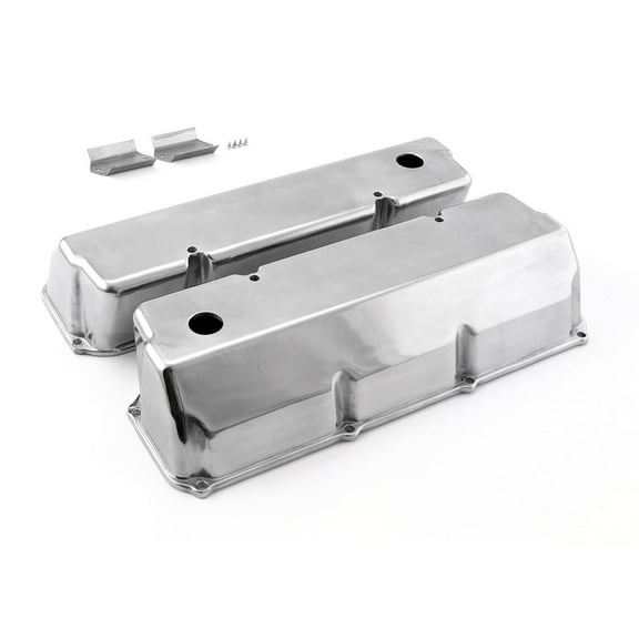 Speedmaster PCE314.1088.01 Compatible with Ford 302 351C Cleveland Polished Aluminum Plain Valve Covers - Tall w/ Hole