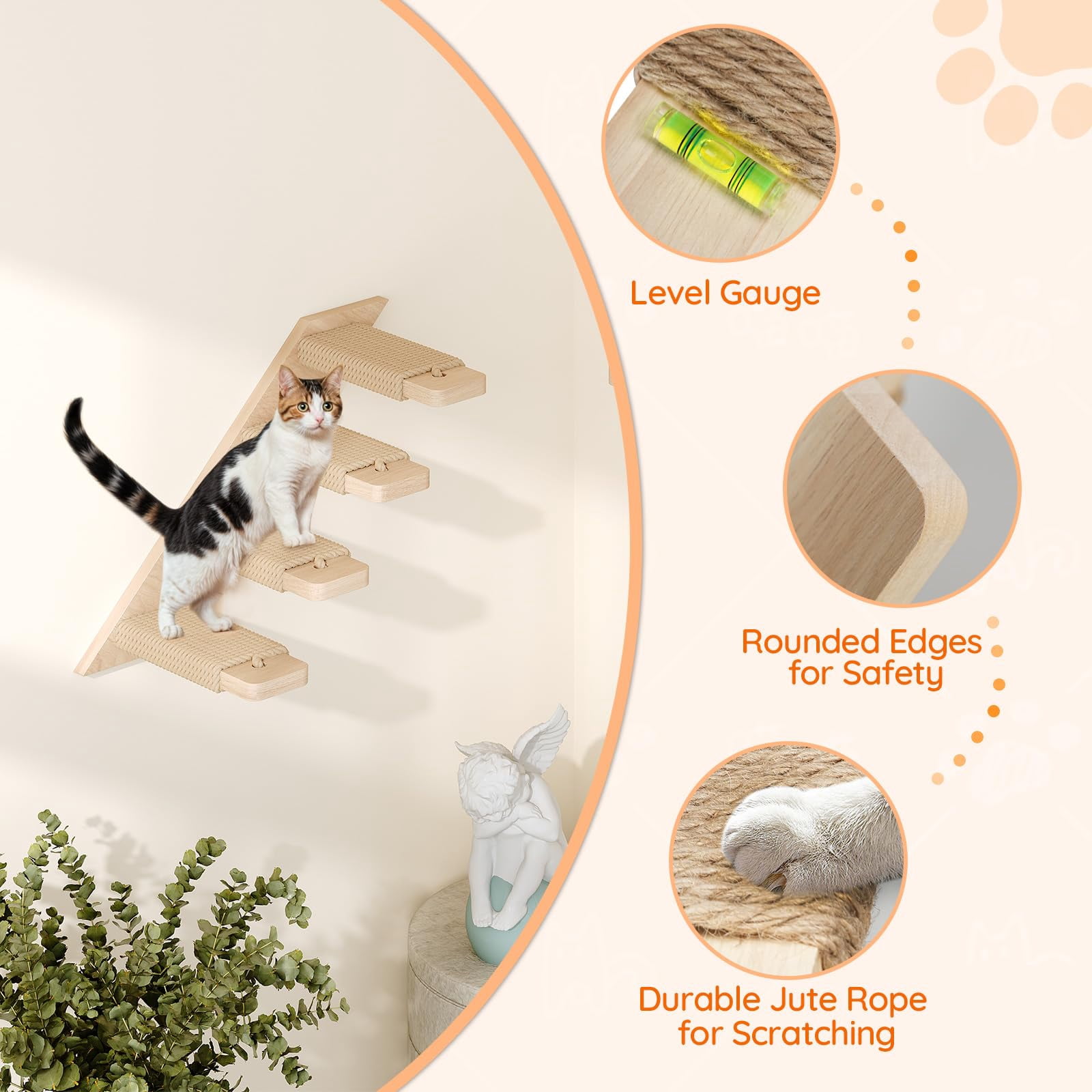 Cat Wall Shelves Set Of 2  Wood Mounted 4-level Steps Climber Furniture Climbing With Jute For Perches And Platforms Nl42cs03