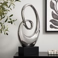 thumbnail image 3 of 10" x 21" Silver Ceramic Swirl Abstract Sculpture with Black Wooden Base, by DecMode, 3 of 14