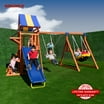 KidKraft Raptor Trail Wooden Outdoor Swing Set with Wavy Slide and Rock ...