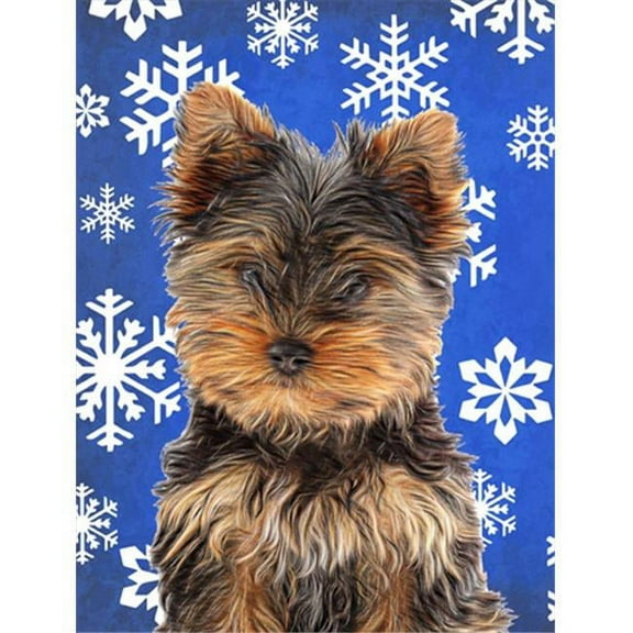 Winter Snowflakes Holiday Yorkie Puppy & Yorkshire Terrier Flag Canvas House Size