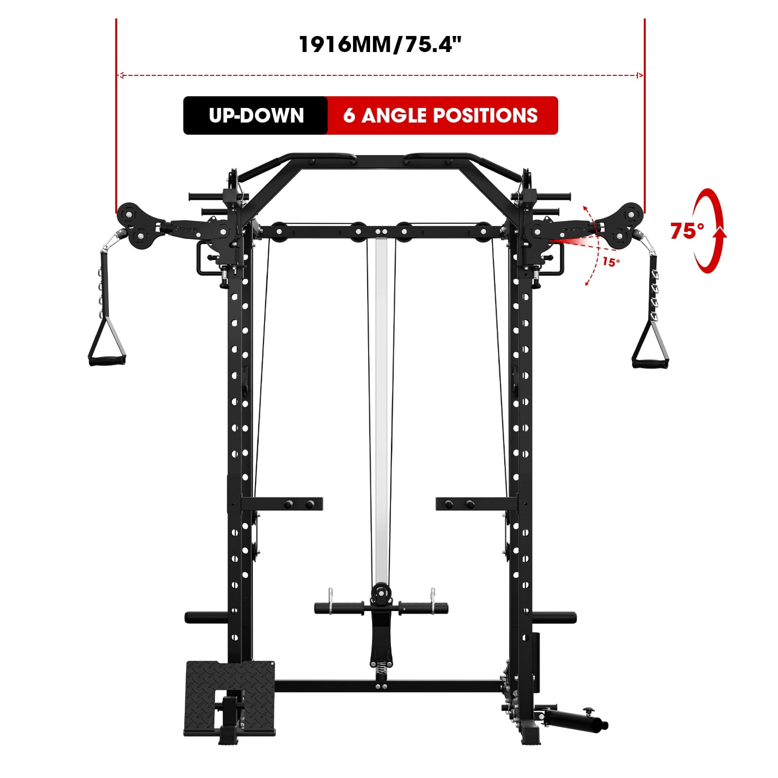 Mikolo Power Rack Cage, 1500 lbs Weight Rack with Cable Crossover Machine, Multi-Function Squat Rack with J Hooks, Dip Bars and Landmine for Home Gym (Black) Functional Trainer Arm