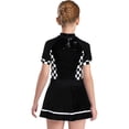 thumbnail image 2 of TiaoBug Kids Girls Racer Fancy Dress Checkerboard Sequins Short Sleeve Leotard Dress Dance Party Summer Wear Black 12, 2 of 5