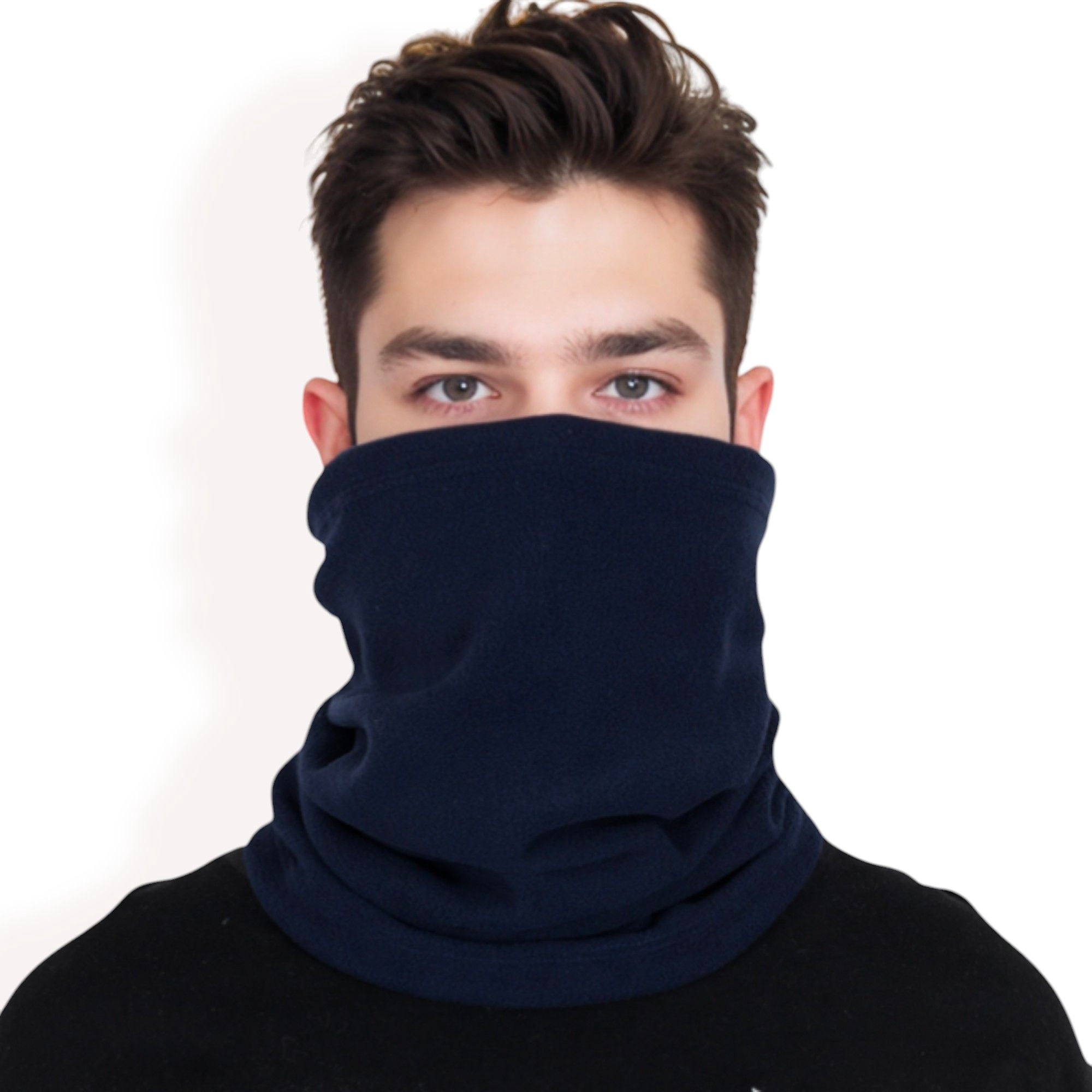 Men's Winter Neck Warmer Fleece Gaiter Neck Cover Balaclava Outdoor Windproof Face Cover Mask- Navy