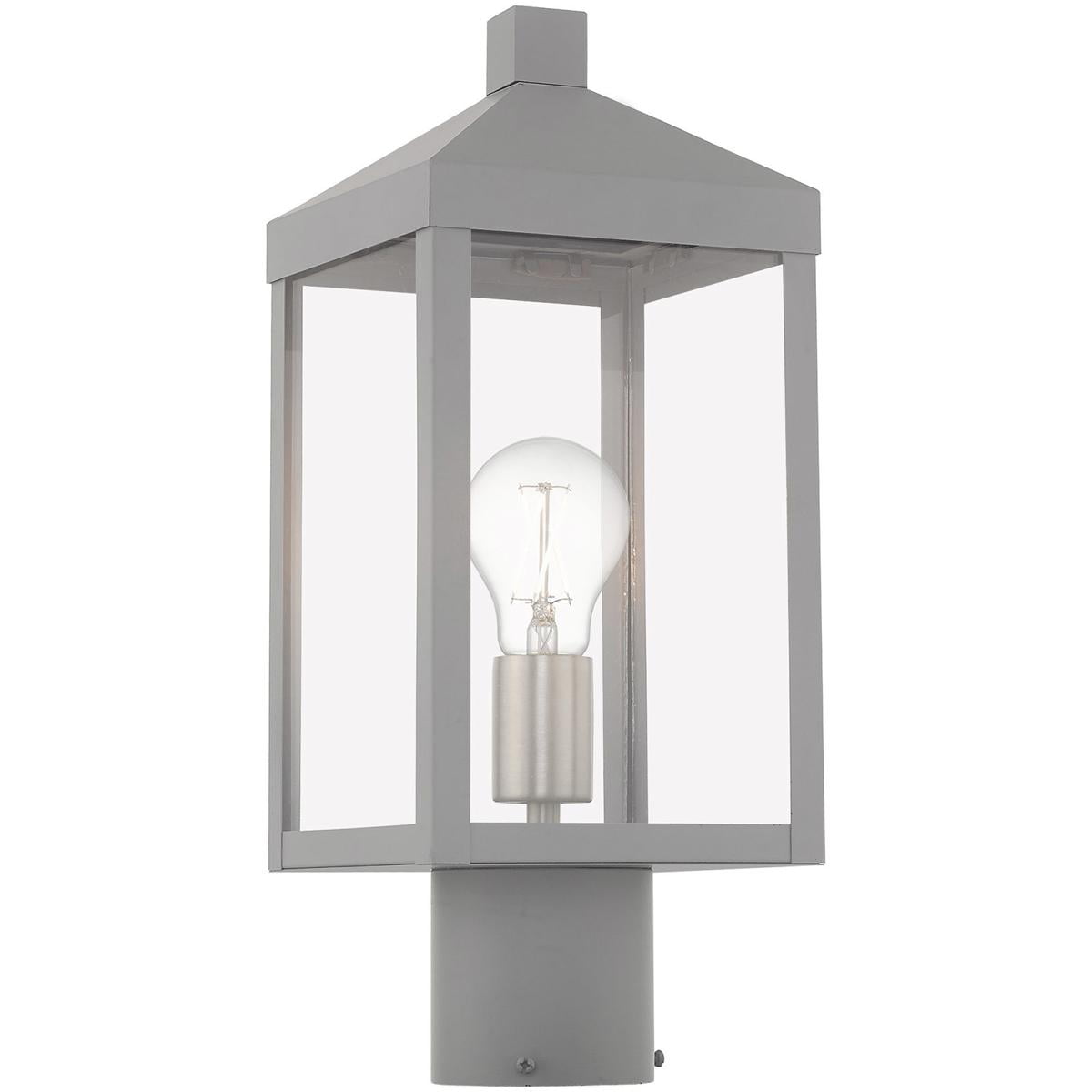 6.25 inch 1 Light Nordic Gray Outdoor Post Top Lantern with Clear Glass Shade backed with Solid Brass material for patio, front porch, entryway and more