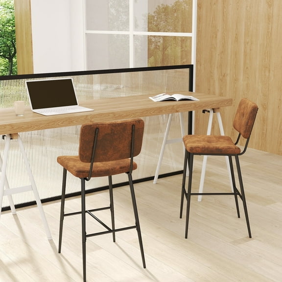 Homy Casa Office Chair Set of 2, Comfort Home Computer Desk Task Chair with Backrest Footrest, Suede Brown