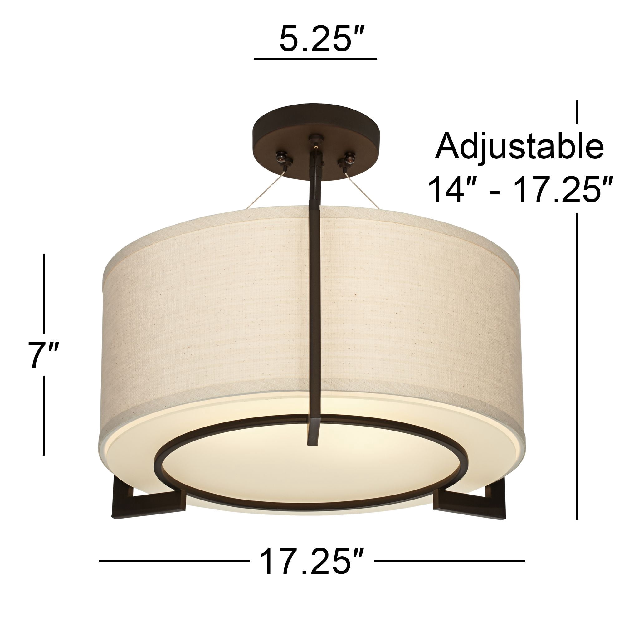 Possini Euro Design Stinson Modern Ceiling Light Semi Flush Mount Fixture 17 1/4" Wide Bronze 3-Light Linen Drum Shade for Bedroom Kitchen Living Room