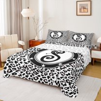 Feelyou Bowknot Letter S Full Size Sheets for Child, Leopard Cheetah Print Bed Sheets, Modern Fashion Style Sheet Sets, Microfiber Bedroom Decor, 4pcs