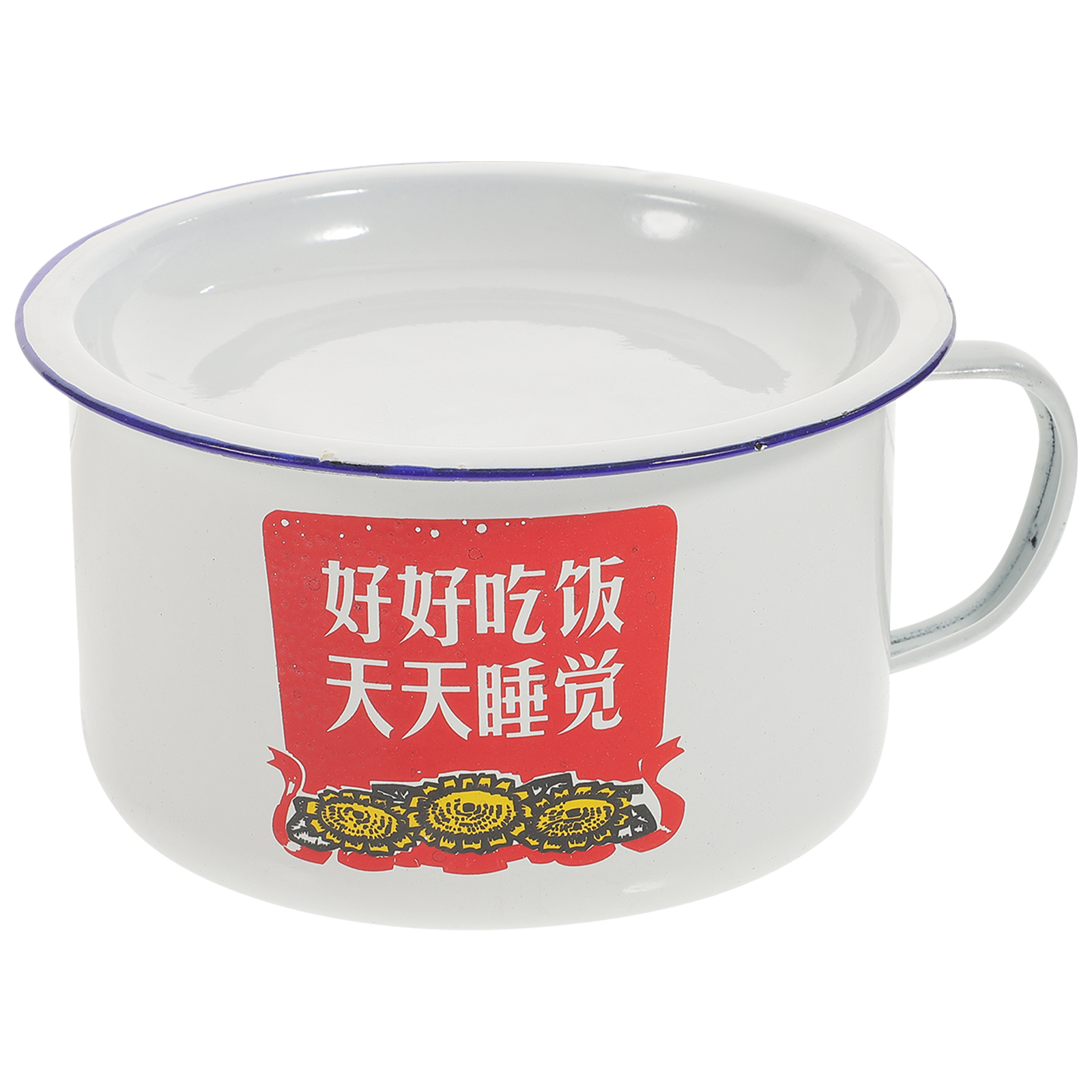 1 Set Retro Style Food Bowl Enamel Bowl Metal Handle Bowl Soup Bowl