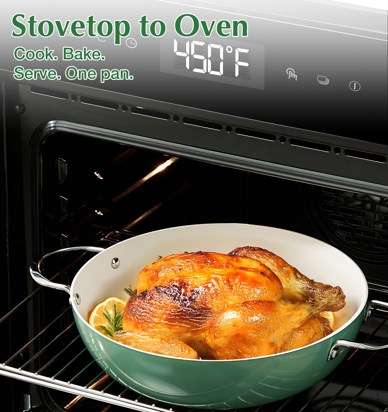 Koch Systeme CS 6QT Non-Stick Deep Frying Pan with Lid, Saute Pan with Aluminum Ceramic Coating, Dishwasher and Oven Safe, Green