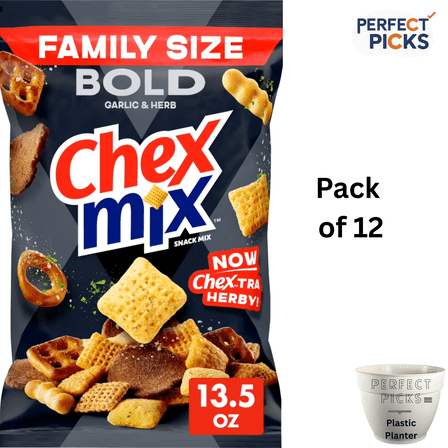 Chex Mix Bold Garlic and Herb Snack Mix, Family Size, Snacks, 13.5 oz ( 3 Pack )