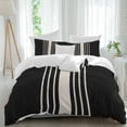thumbnail image 2 of Black Beige Striped Bedding 3 Piece Duvet Cover Set Twin Size, Modern Farmhouse Retro Lines Soft Microfiber Comforter Cover with Zipper Closure & Pillowcases, Wrinkle & FadeResistant Quilt Cover, 2 of 9