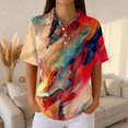 thumbnail image 2 of Summer Polo Shirts for Women Waffle Knit Vintage Texture Oil Painting Print Golf Shirts for Women Short Sleeve Button Collar Trendy Tee Tops Orange XXXL, 2 of 6