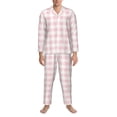 thumbnail image 3 of Lsque Pink Checkboard Pattern Long Sleeve Pajama Set for Men - Soft 2-Piece Sleepwear and Loungewear Set with Pockets, Comfy Nightwear-Large, 3 of 7