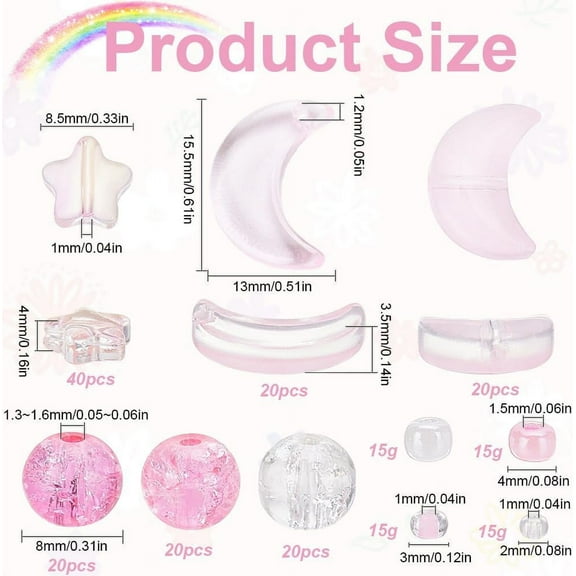 1Box ABOUT 1700 PCS Pink Transparent Glass Beads Bulk Star Bracelet Making Kit Resin Star And Moon Round Seed Spacer Loose Seed Beads Kits for Jewelry Making Bracelet Beading Kits Craft