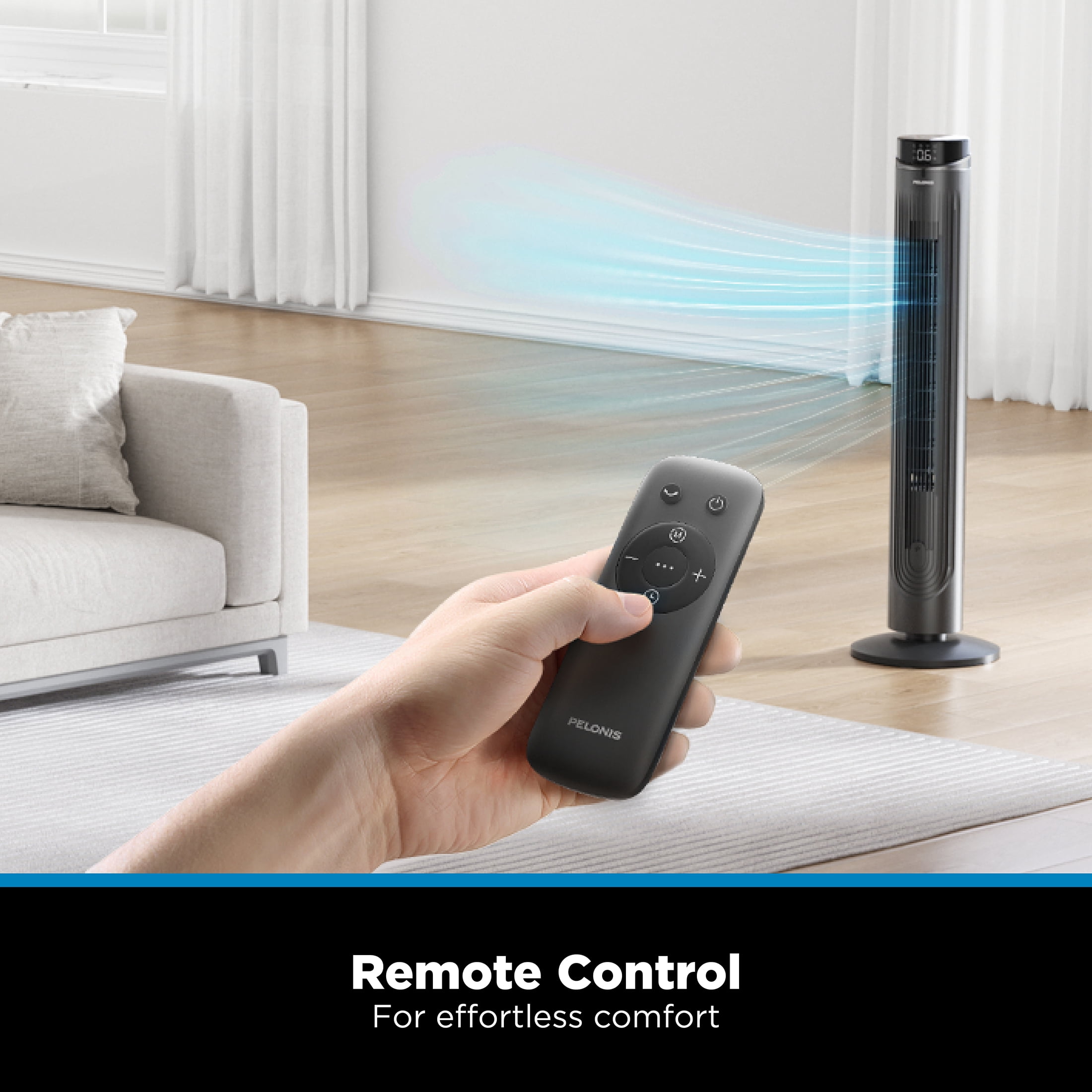 PELONIS 42-Inch Quiet Oscillating Tower Fan with Remote Control, 5 Speeds, 4 Modes, Digital Timer, Indoor Cooling, Black